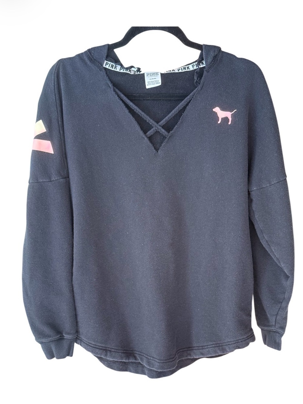 PINK Victoria’s Secret Black Hooded Sweatshirt Love Pink Graphic Medium - Picture 2 of 4